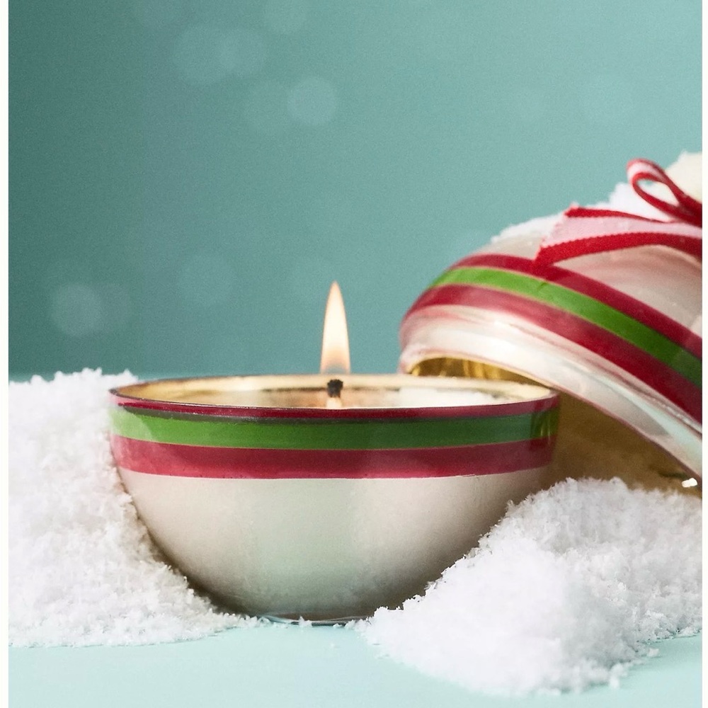 Anthropologie Fresh Balsam & Cedarwood Candle with Red and White Accents